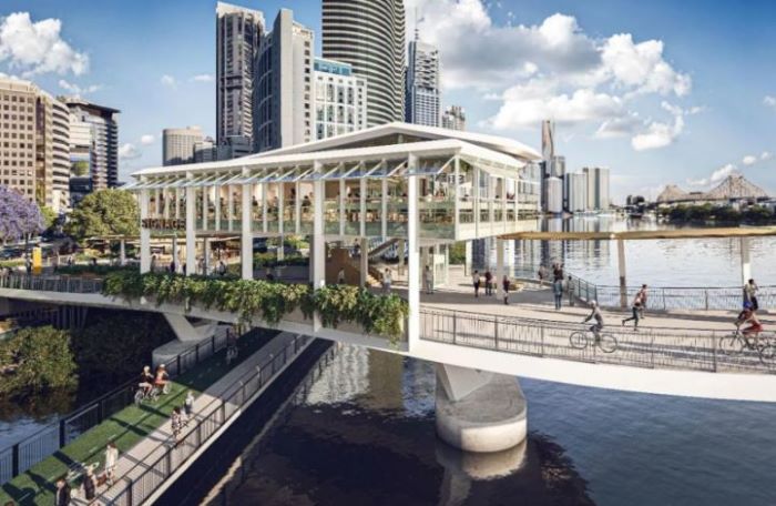 over-water restaurant on its “city-shaping” Kangaroo Point Green Bridge