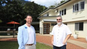 FNQ Buyers Agent acts on behalf of buyers interested in purchasing properties in Far North Queensland, executing the sale, building inspections and conveying. Owner of FNQ Buyers Agent Rodney Reinsma with homebuyer Damien Long from Ipswich. Picture: Brendan Radke