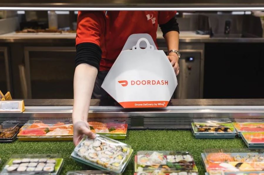 A DoorDash drone delivery box at Sushi Hub (via Wing)