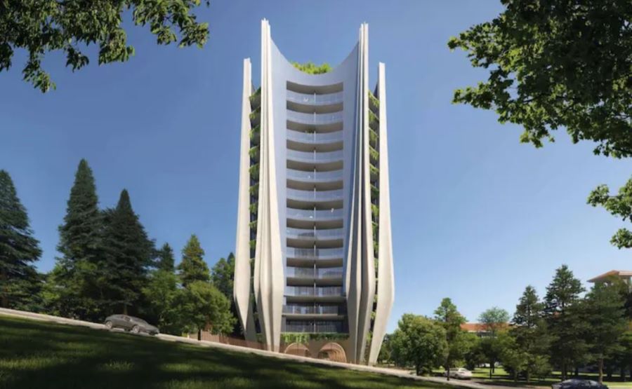  A render of the Contreras Earl Architecture-designed tower proposed for the site overlooking Snapper Rocks surf break.