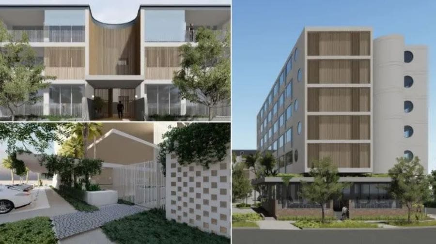 Sunshine Coast builder-developer John Goulter and property lawyer David Wheldon are behind the plans put forward to the Sunshine Coast Council for three apartment blocks and a six-storey hotel at 698-706 David Low Way adjoining the Northshore Tavern.