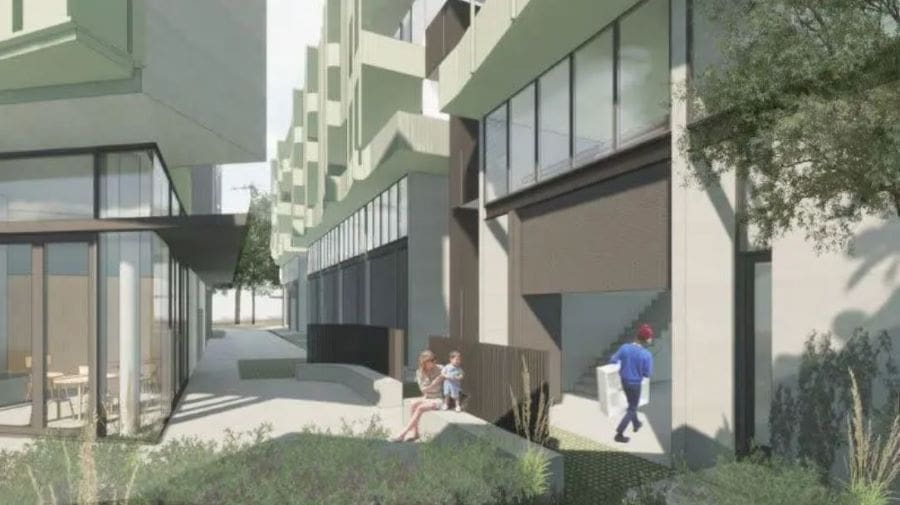 Render of the proposed mixed-use development at Warrander Street, Darra.