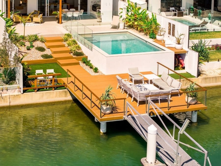Queensland home with a floating pool deck and coffee deck