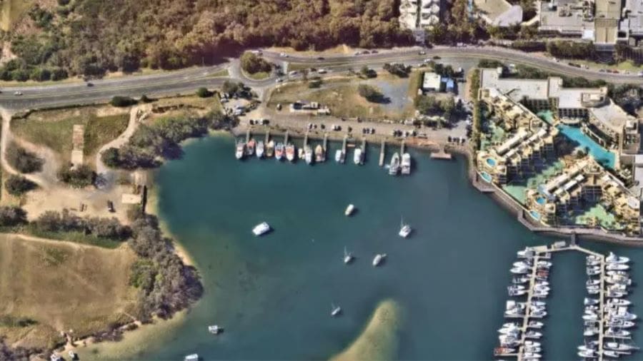 Aerial view of the Carters Basin site and the long-standing home of the Gold Coast Fishermen’s Co-operative on The Spit.